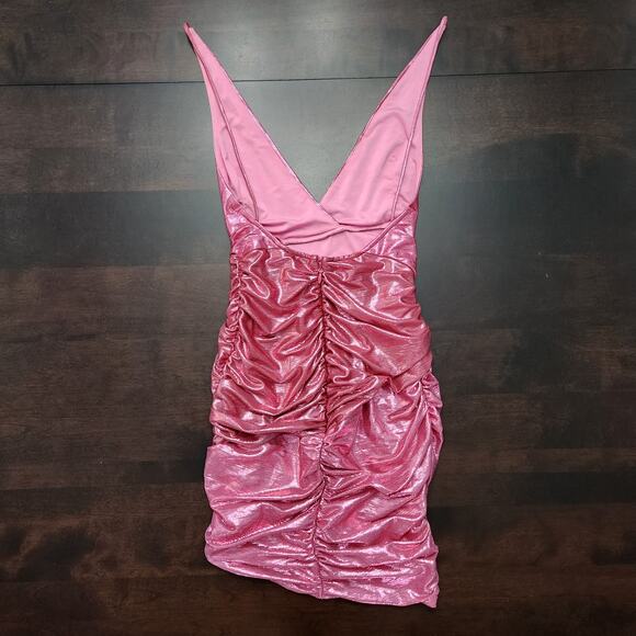 House of CB Martina Pink Metallic Draped Mini Dress Size XS - Picture 5 of 6